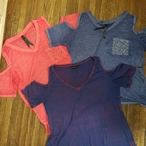 Set of 3 Cold Shoulder T-Shirts Purple, Blue & Red